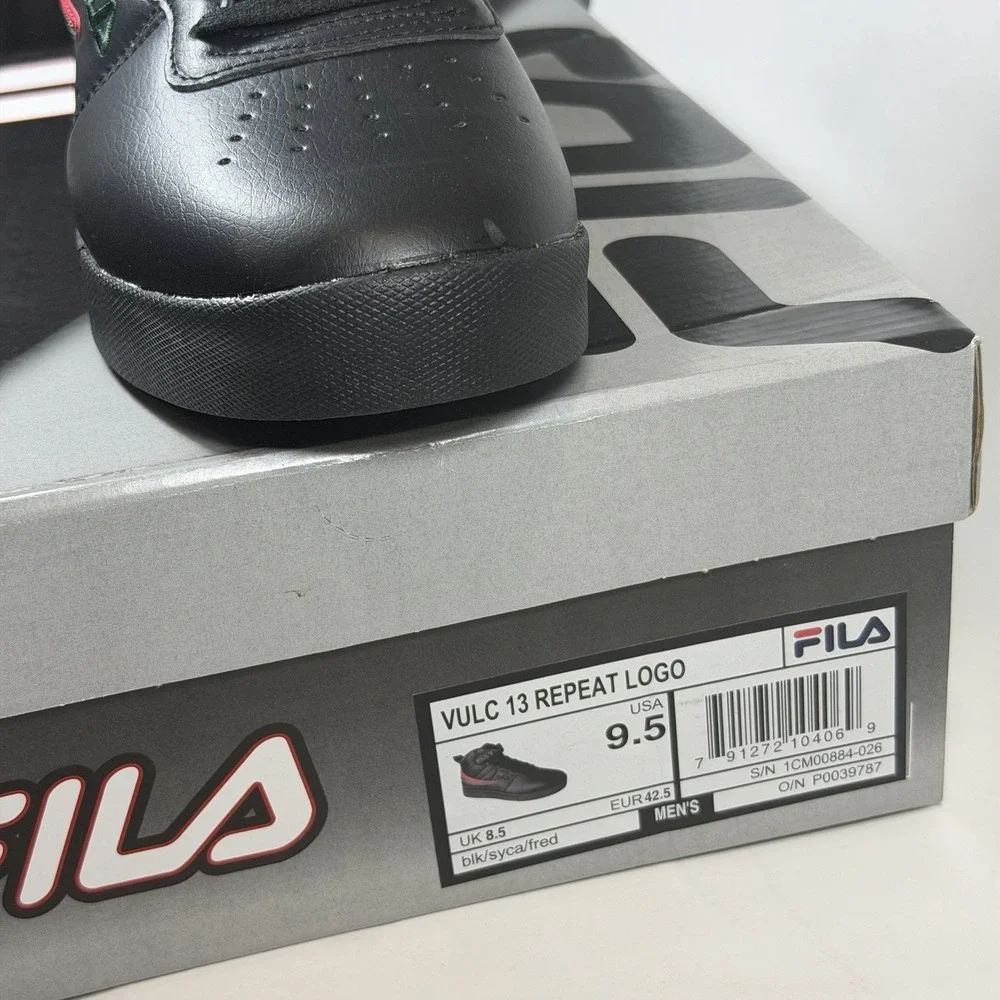 FILA‎ Size-9.5 Vulc 13 Repeat Logo Men's Black Red Sneakers Lace Up Comfort